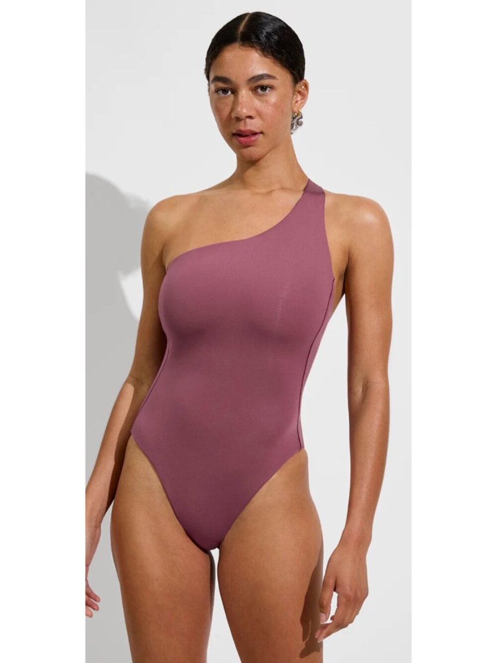 LEFT ON FRIDAY Shoreline ONE-PIECE one shoulder desert plum SWIMSUIT size M